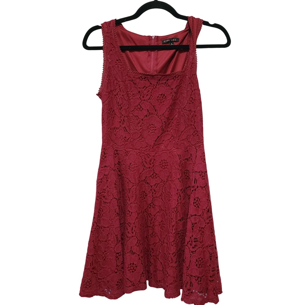 City Vibe Womens Burgundy Floral Lace Fit and‎ Flare Cocktail Dress Size 5
